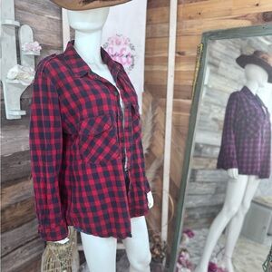 Sanctuary Buffalo Plaid Flannel Snap Button Up Roll Sleeve Shirt